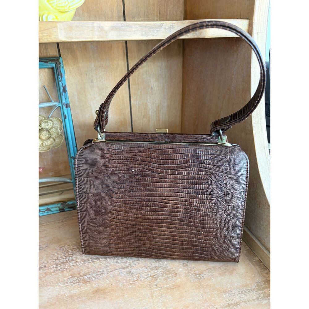 Vintage Brown Faux (?) MCM Pin Up Classic Classy Old Money Retro Statement Purse